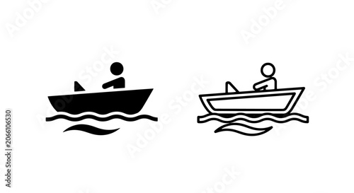 Bild auf Leinwand Person operating a motorboat icon in solid and outlined style with motorboat