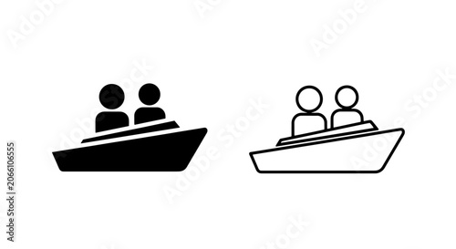 Tableau sur toile Two people in a small boat icon in solid and outline style with watercraft