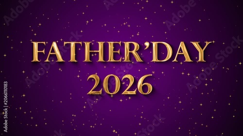 Father's Day 2026 golden text on purple starry background