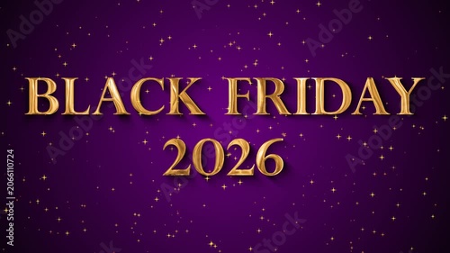 Golden Black Friday 2026 text on purple starry background
