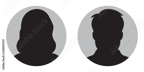 A vector illustration depicting male and female face silhouettes or icons, serving as avatars or profiles for unknown or anonymous individuals. The illustration portrays a man and a woman portrait.
