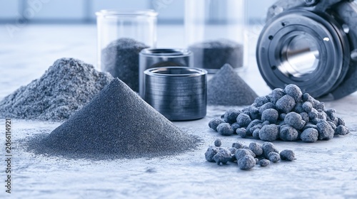 Various Forms and Sizes of Metal Powders on Lab Surface