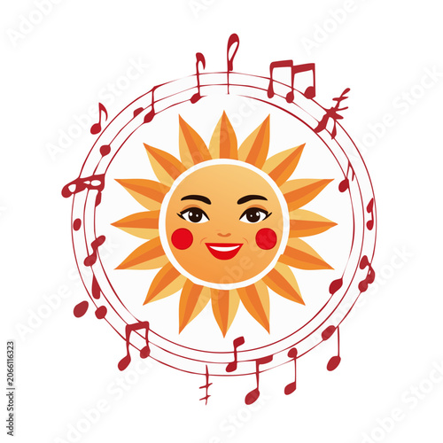 Cartoon sun face with rays and smile