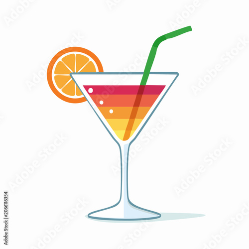 Colorful Cocktail with Orange Slice and Straw