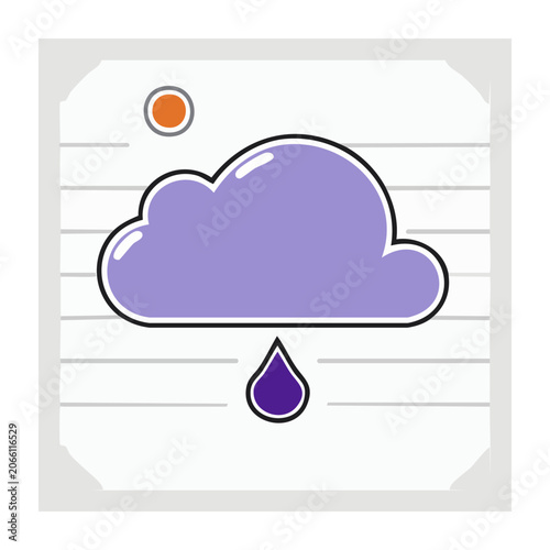 Flat design purple cloud with lightning and sun