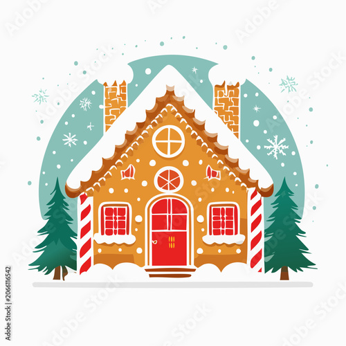 Gingerbread House with Snow and Christmas Trees