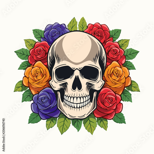 Skull and Roses Illustration