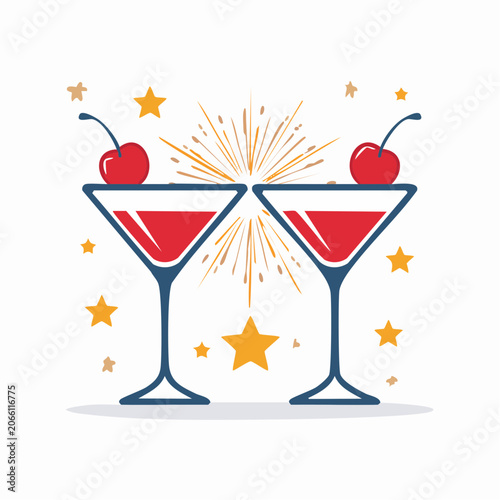 Two Martini Glasses with Cherries and Stars