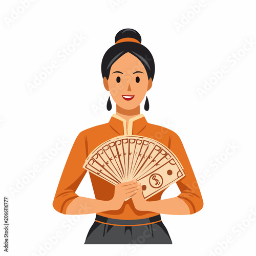 Woman Holding Fan of Money