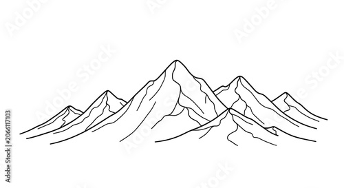 Abstract black and white line art mountain range.