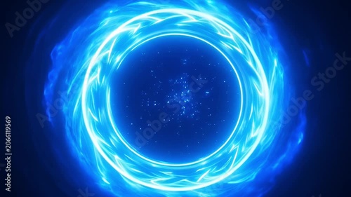 Abstract blue energy portal with flowing light and dark background