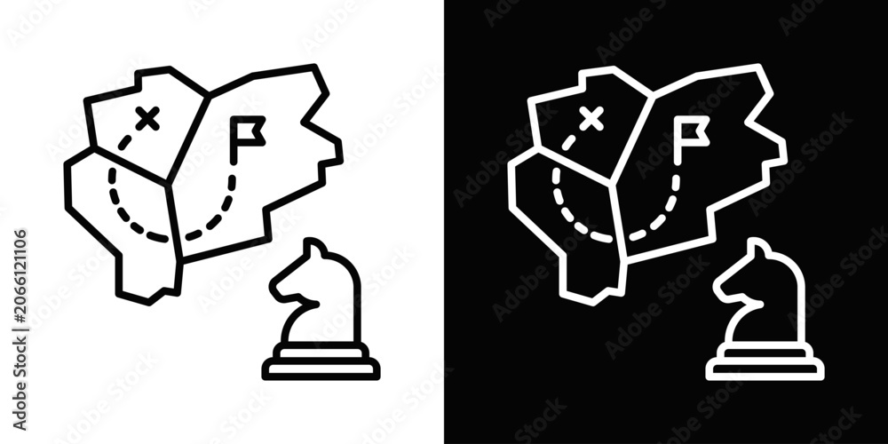 Fototapeta premium Geopolitical Strategy Icon White And Black Background Style