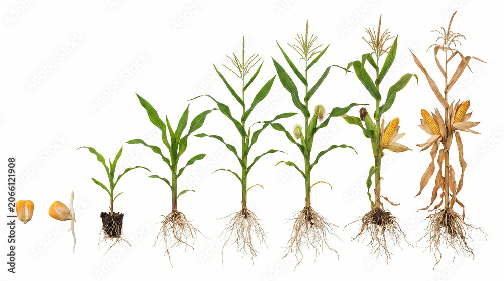 Fototapeta premium Corn Growth Stages with Life Cycle of Maize Plant.