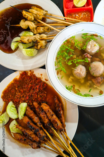 Traditional Balinese street food with meatball soup