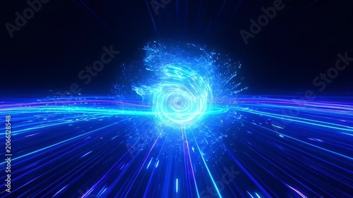 Abstract blue light streaks over dark background suitable for design