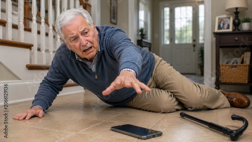 Senior Fall at Home Risk, Elderly Accident Prevention and Home Safety Concept