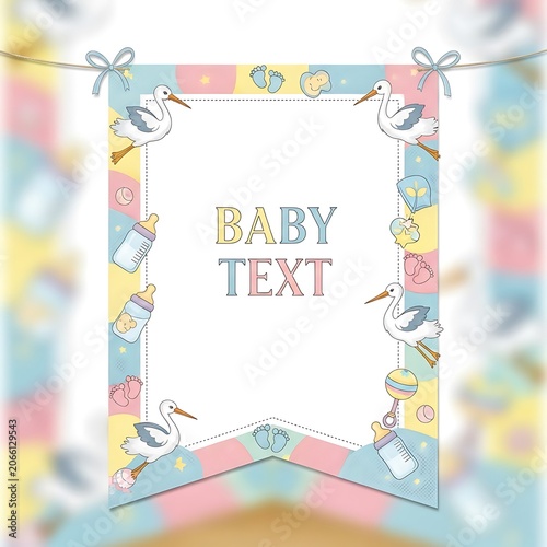 A baby-themed banner with pastel colors and illustrations