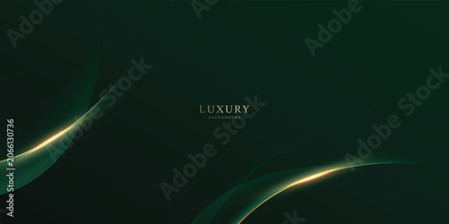Abstract green Background luxury golden lines, modern wave  concept