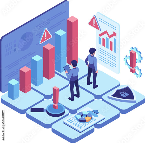 Isometric Professional Business Risk Assessment and Financial Data Analysis