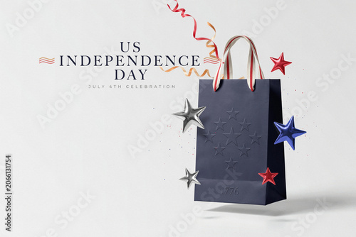 4th of July shopping bag, US Independence Day gift bag, patriotic paper bag, red white blue stars