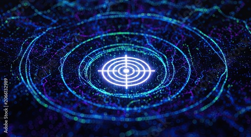 Abstract digital target concept with concentric circles and glowing center