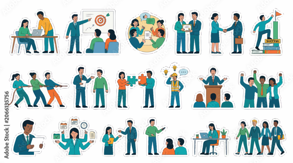 Fototapeta premium Flat Design Business Illustration Set: Teamwork, Collaboration, Strategy, Leadership, Communication Concepts