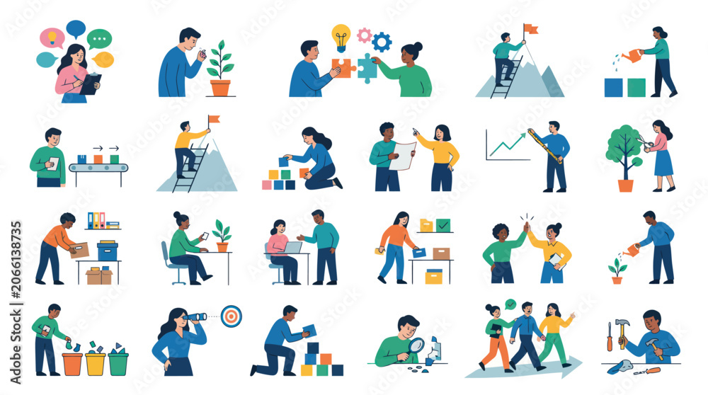 Fototapeta premium Business Development, Teamwork, and Growth Concepts: Modern Flat Vector Illustration.