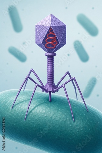 Bacteriophage Virus Attaching to a Host Bacterial Cell Illustration