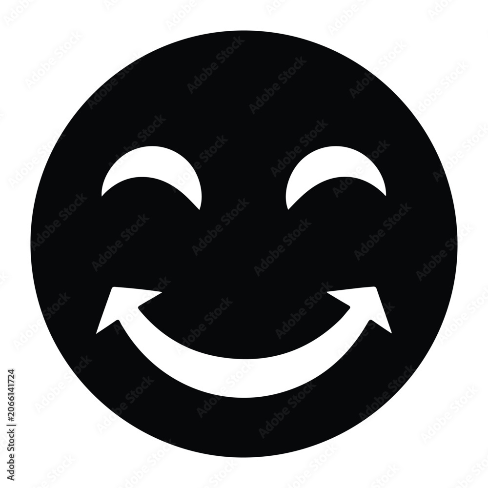 Fototapeta premium Black smiley face with winking eyes and reversible smile, on white background