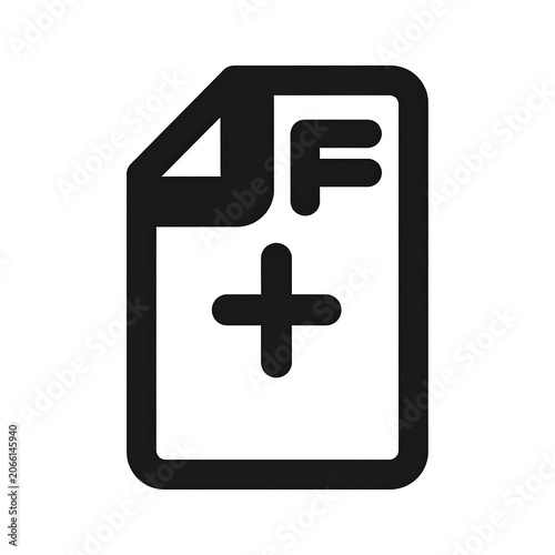 A black icon of a document page with a plus sign and an 'F' on the upper right