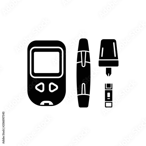 Quadro su tela Black and white icon of a blood glucose monitoring device and lancing tool