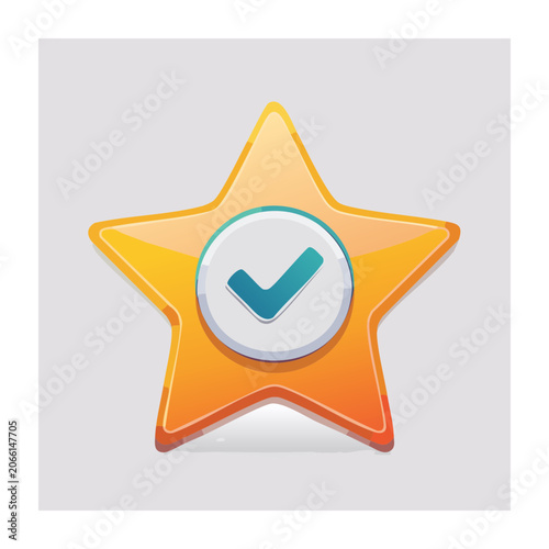 Orange star icon with teal checkmark badge