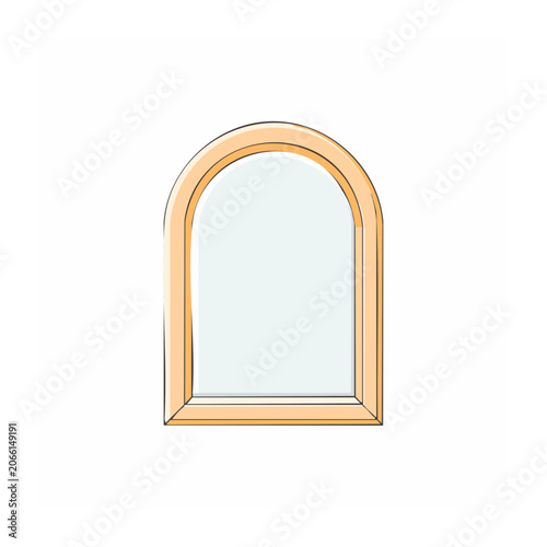 Arched window illustration with wooden frame on transparent background