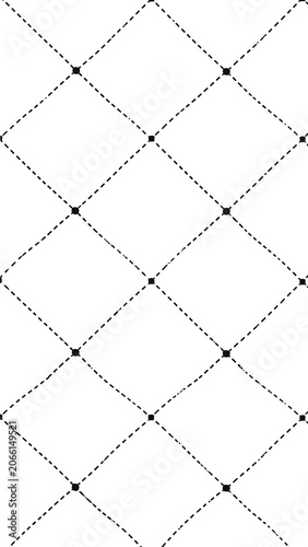 A black and white image of intersecting dotted lines forming diamonds