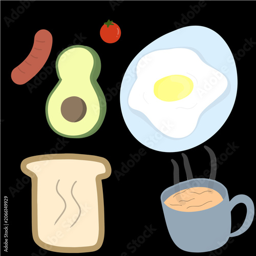 Breakfast set illustration with transparent background