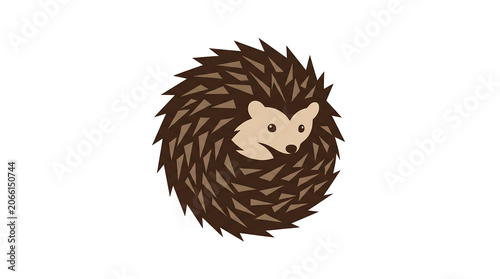 Minimalist Flat Vector Illustration of a Curled Hedgehog Featuring a Stylized Spiky Texture for Modern Branding and Playful Graphic Design Projects