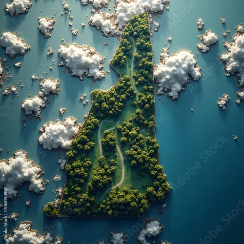 Aerial View of Island with Greenery and Winding Path