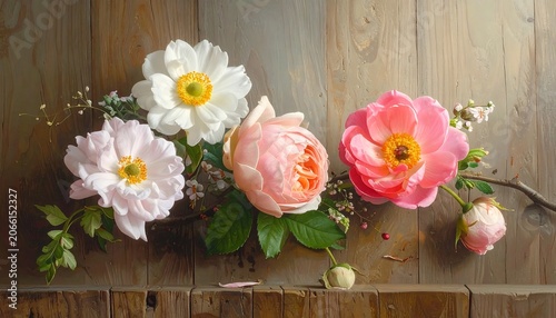 A beautiful floral arrangement on a wooden background