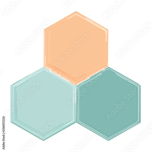 Abstract brush stroke hexagons in orange and teal