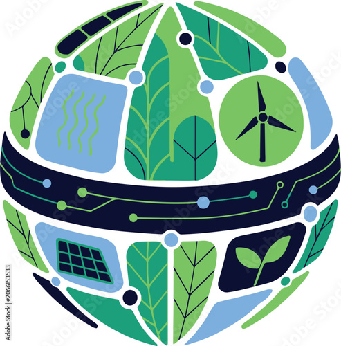 Sustainable Green Technology Globe – Renewable Energy and Eco Innovation Vector Illustration