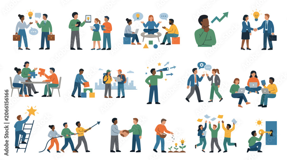 Fototapeta premium Flat Style Business People Collaboration and Success Icons