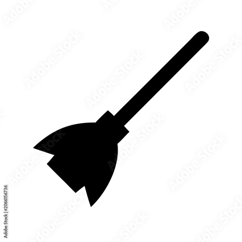 Isolated Black Silhouette of Broom on White Background – Cleaning Tool Vector Illustration