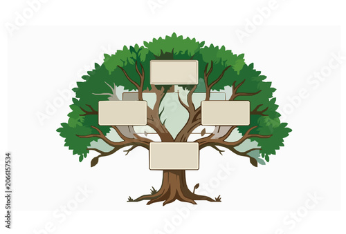 Photos Family Tree Vector Illustration with Four Editable Name Plaques for Genealogy Pr