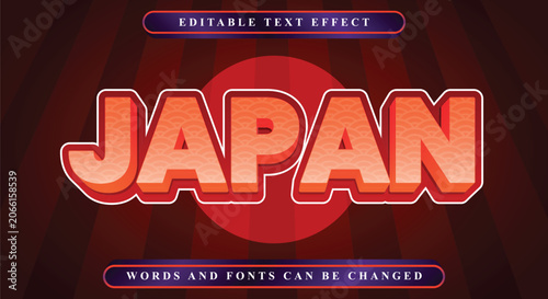 3D Japan Text Effect Editable Graphic Design with Red Sunburst Style Background and Bold Typography for Posters and Digital Projects