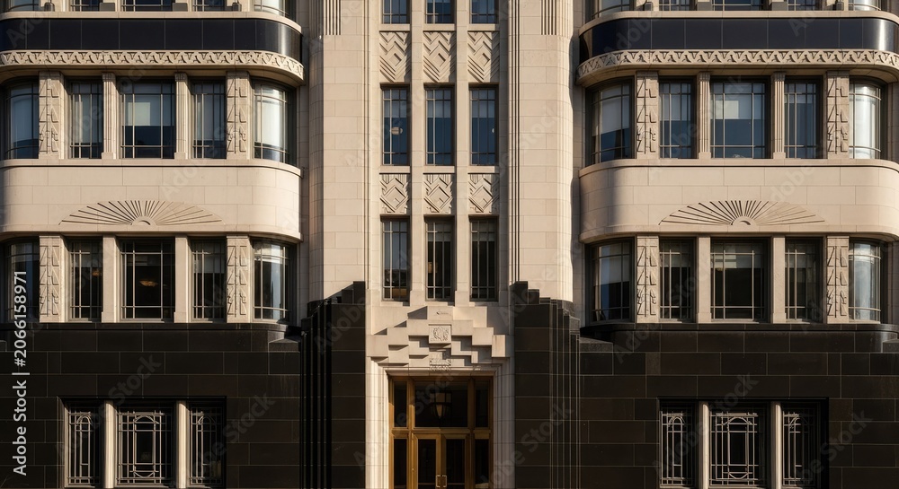 Obraz premium Art deco architecture exterior facade day building structure detail