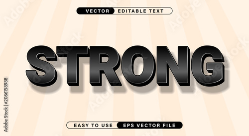 Strong text style vector with bold 3D black typography effect on striped background