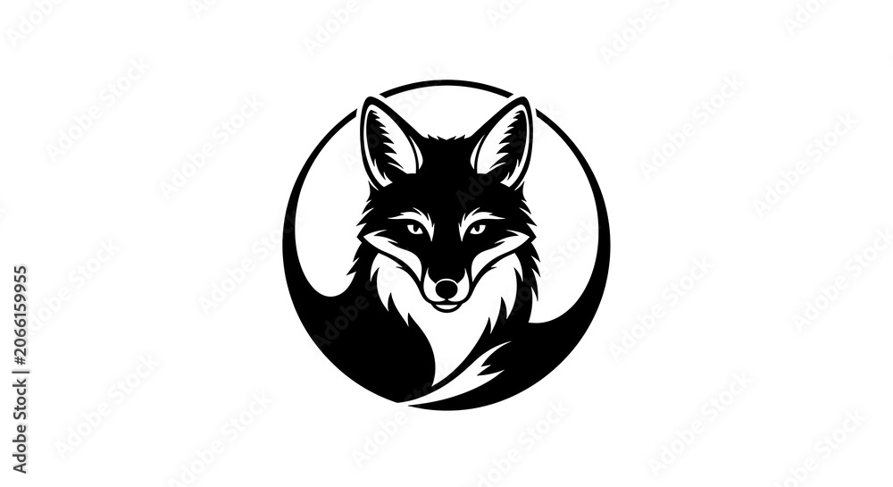 Obraz premium Minimalist Black and White Fox Head Circular Vector Logo