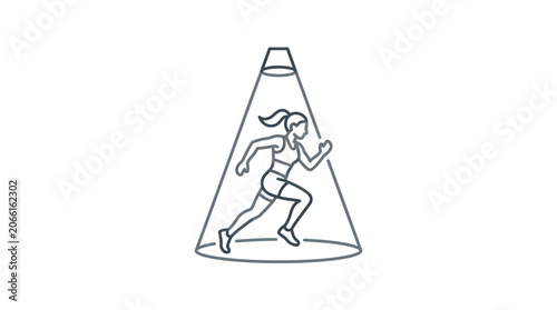 Female runner performing under a spotlight minimalist line art.