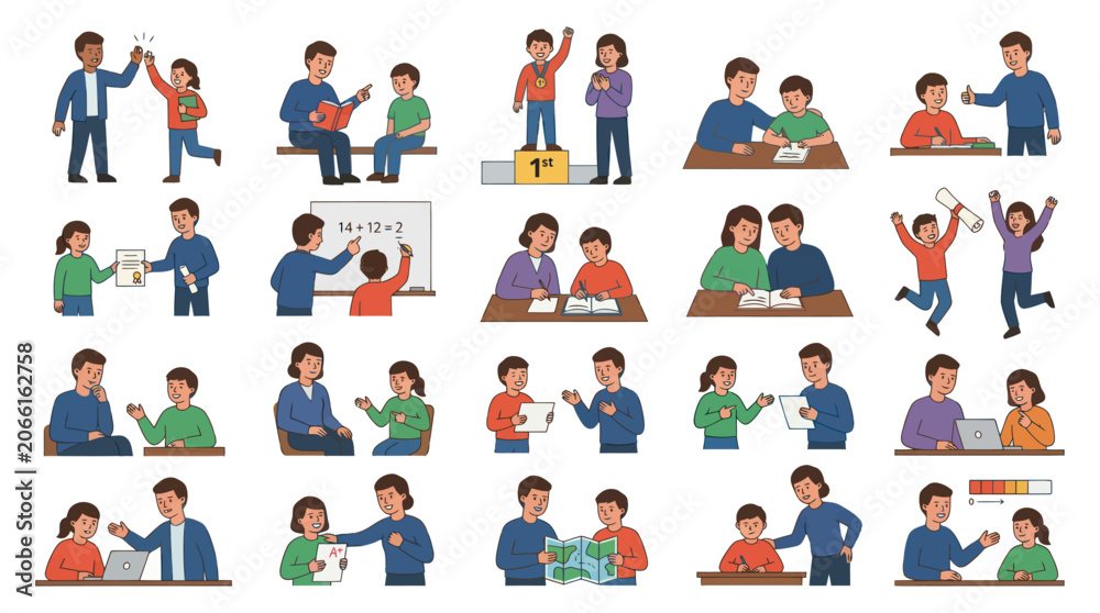 Fototapeta premium Education, Learning, and Success Icons - Kids and Teachers Together