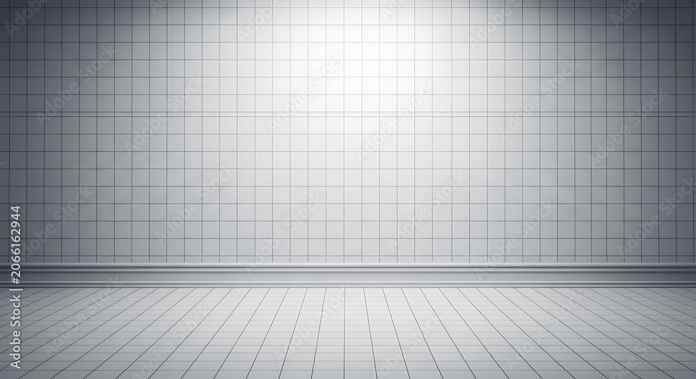 Fototapeta premium White Tiled Room Mockup with Overhead Spotlight
